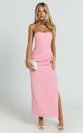 Strapless Draped Side Split Dress in Pink
