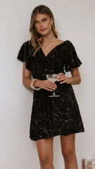 Zinnia Sequins Mini Dress - Black Sequins
