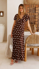 Rayne Maxi Dress - Brown/White Polka