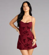 Velvet Bloom Cowl Mini Dress