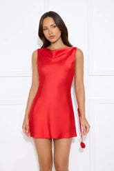 Whimsical Roses Satin Mini Dress Red