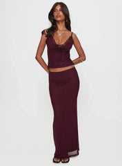 Reiko Lace Trim Tie Front Maxi Set Burgundy