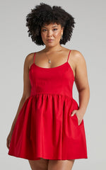 You Got Nothing To Prove Mini Dress - Strappy A-line Dress in Red