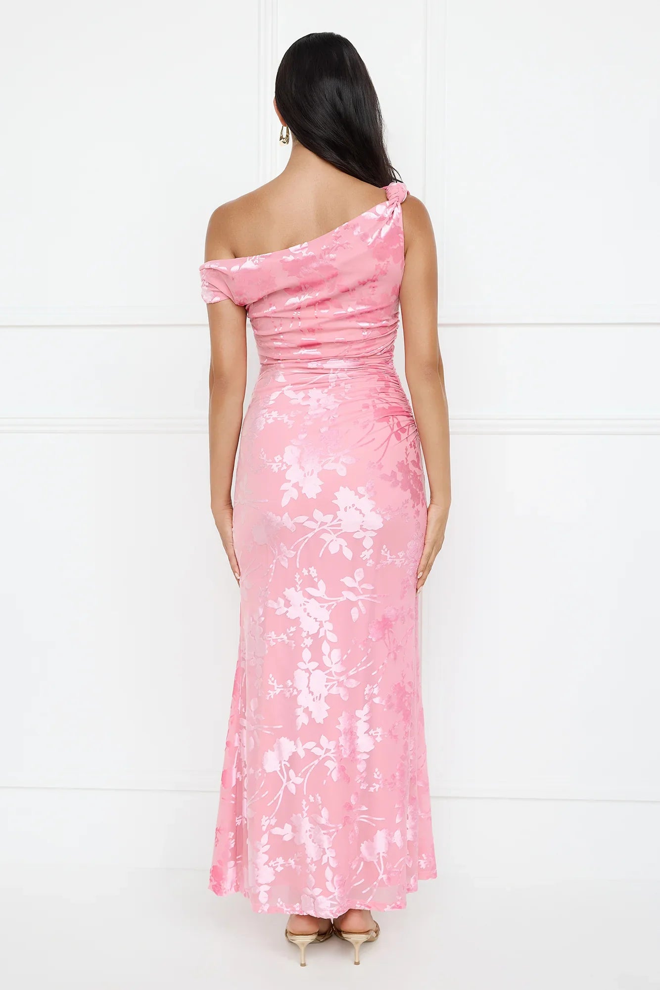 Sultry Poise Mesh Off Shoulder Maxi Dress Pink