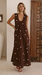 Scout Maxi Dress - Chocolate/White Polka