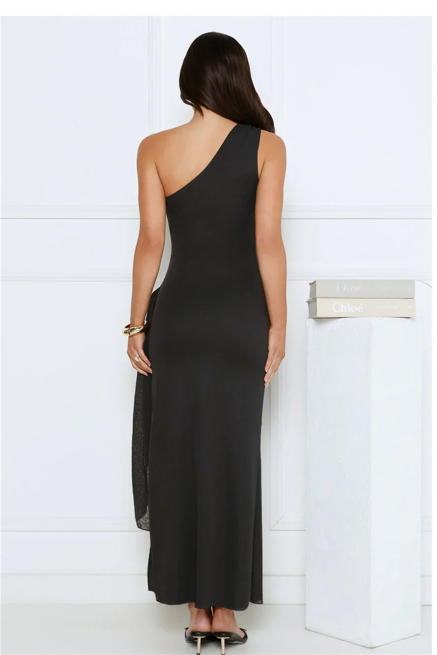 Tidal Dream One Shoulder Maxi Dress Black
