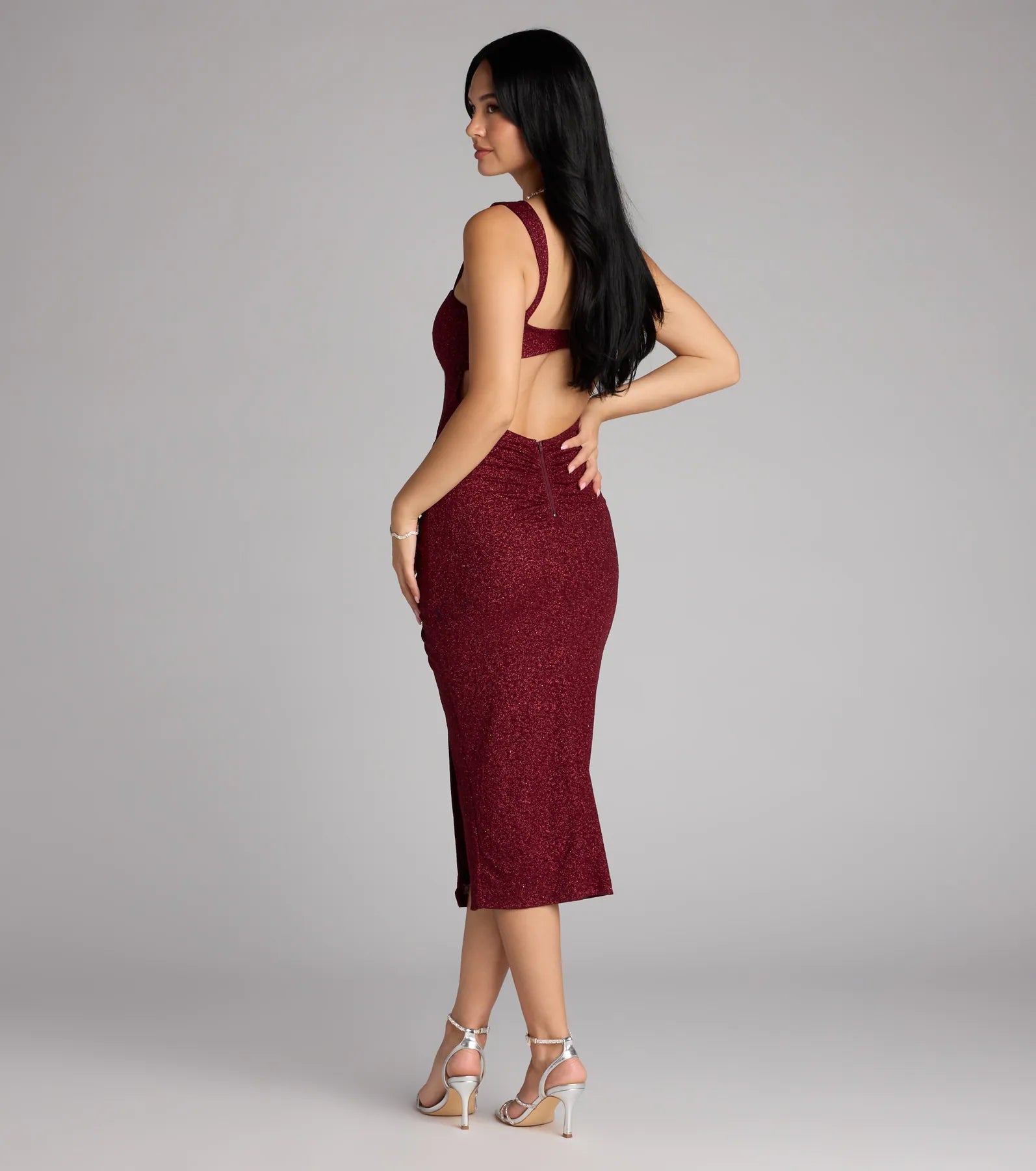Savannah Glitter Cutout Midi Formal Dress