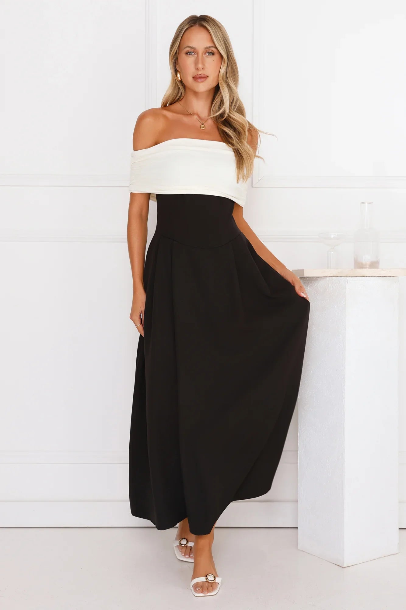 Too Hot To Handle Off Shoulder Maxi Dress Black