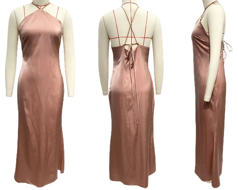 Solid Color Slim Fit Backless Halter Tight Dress