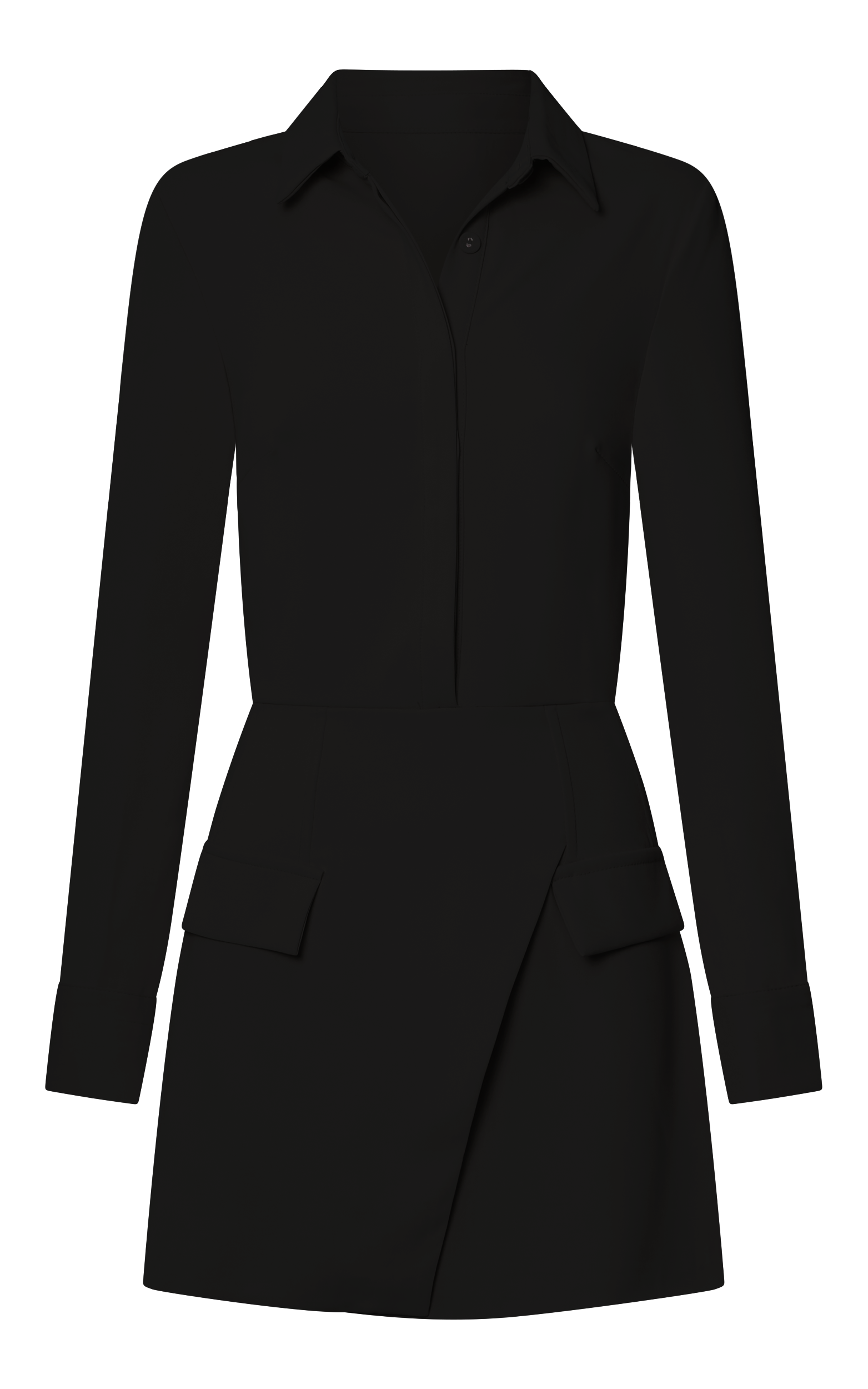 Wanda Mini Dress - Long Sleeve Faux Wrap Dress in Black