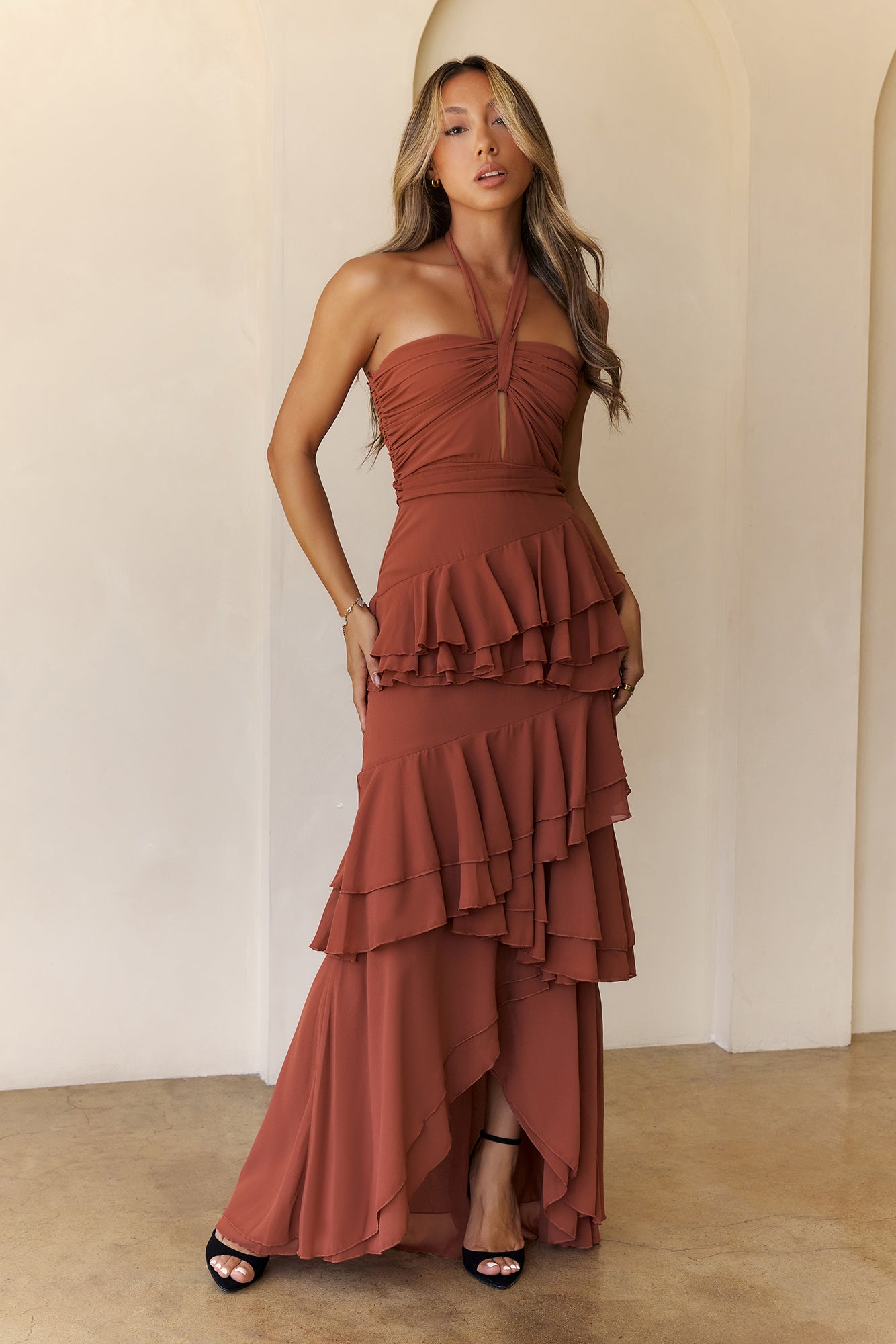 Zephyr Halter Maxi Dress Rust