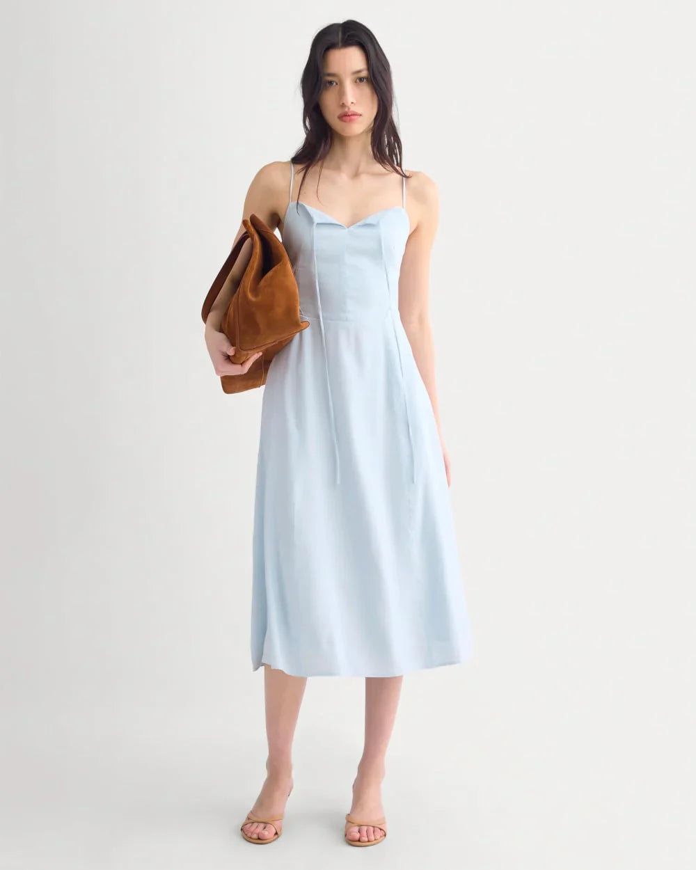 Tie-Neck Dress in Stretch Linen | Skywriting