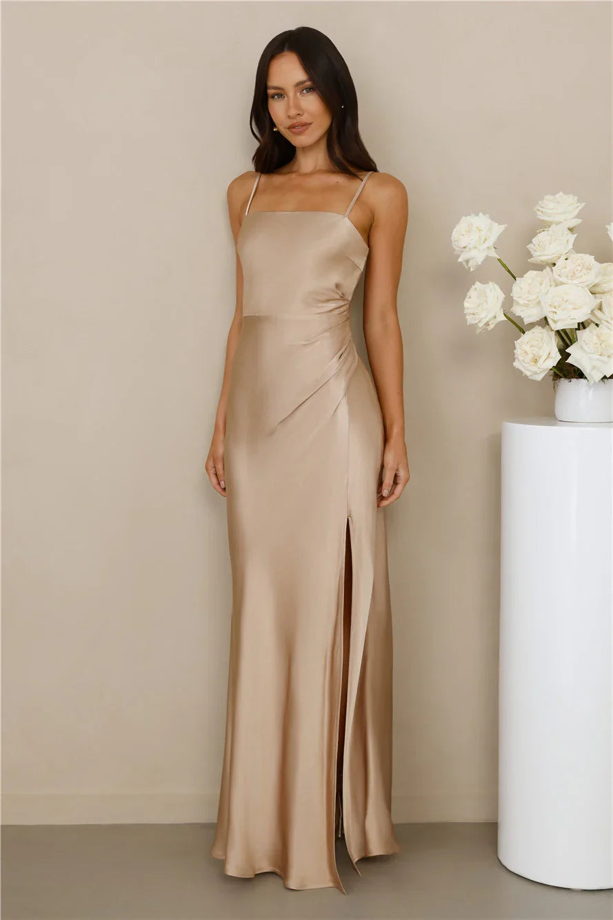 The Violetta Satin Maxi Dress Champagne