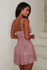 Sarah V-Neck Sequin Mini Dress - Baby Pink