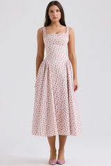 white rosebud print cotton midi sundress