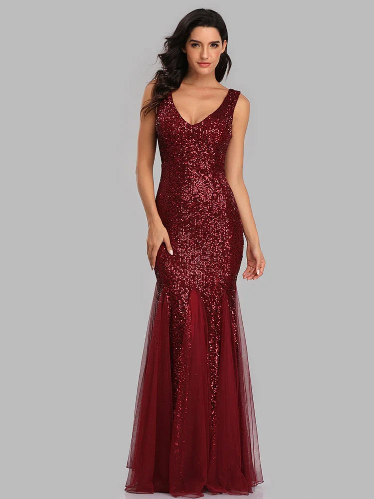 Sequin Mermaid V-Neck Sleeveless Dress