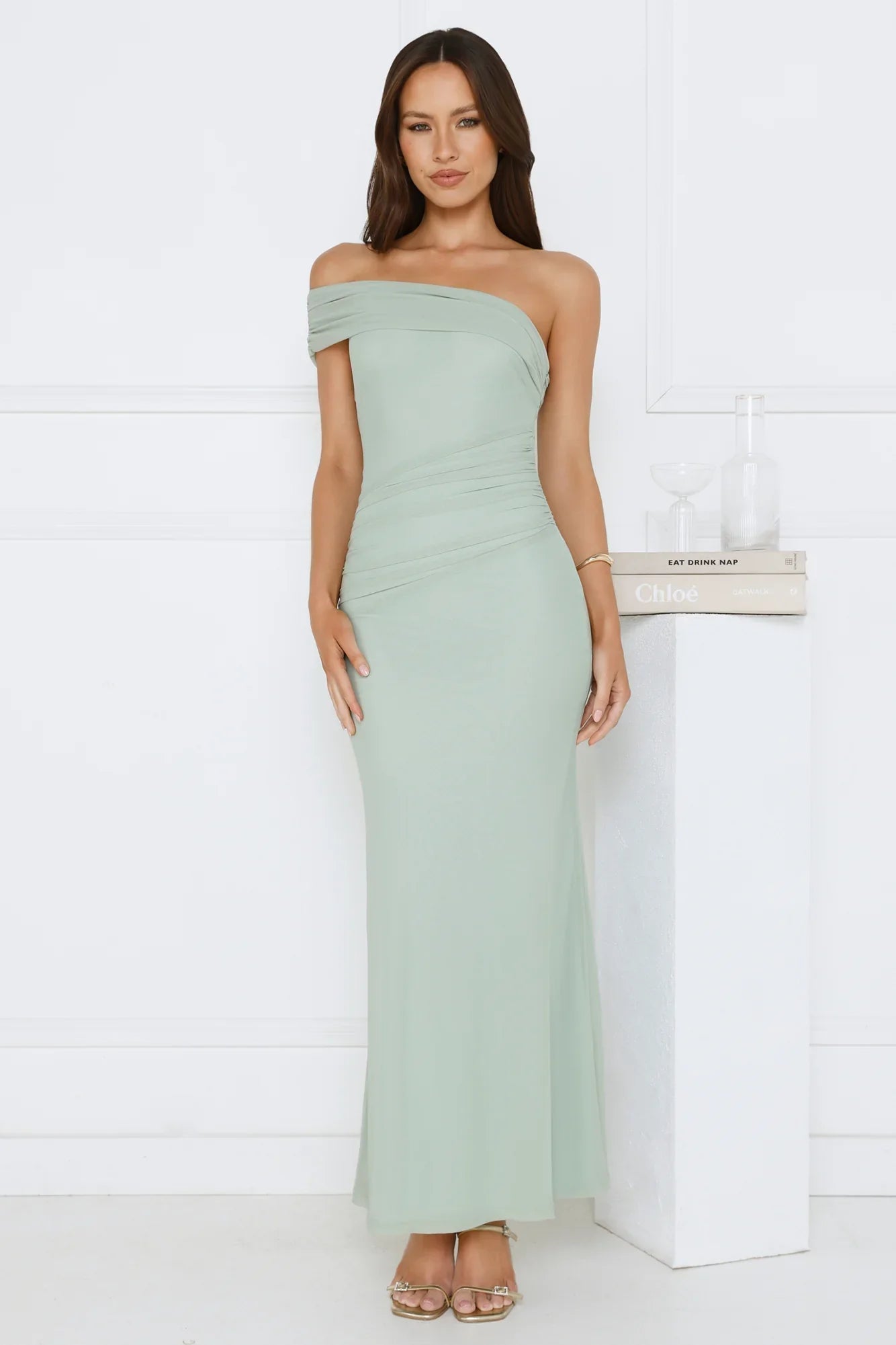 Wild Whimsy One Shoulder Mesh Maxi Dress Sage