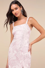 Shine for Us Shiny Rose Pink Tropical Jacquard Mini Dress