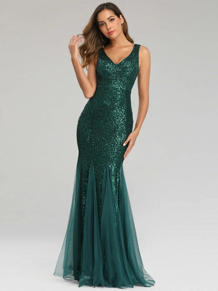 Sequin Mermaid V-Neck Sleeveless Dress